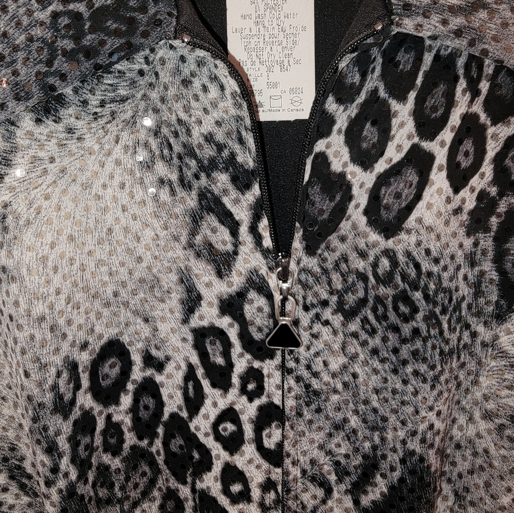 Like New Jolibel Black Gray Animal Print Zip Jacket Sequin Size 6 - Picture 5 of 12